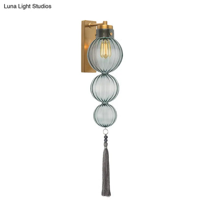 Round Glass Wall Sconce with Decorative Tassel | Asian-Inspired Globe Fixture | Chrome or Brass Finish for Living Room, Hallway, Bedroom