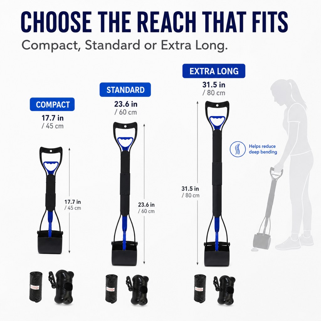 Ortekor Foldable Long-Handle Dog Pooper Scooper for Yard & Walks - One-Hand Bag-Lined Pickup