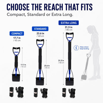 Ortekor Foldable Long-Handle Dog Pooper Scooper for Yard & Walks - One-Hand Bag-Lined Pickup