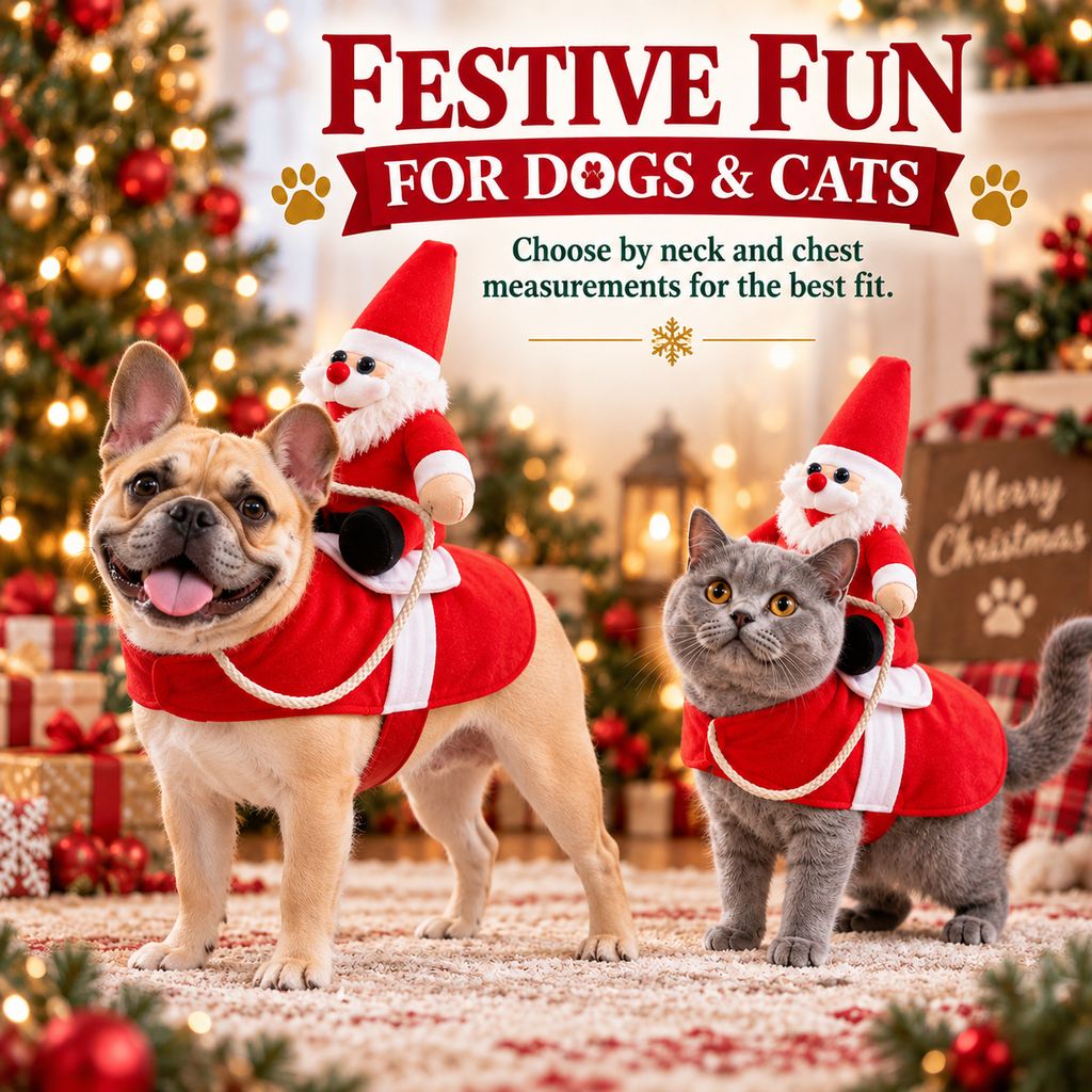 Ortekor Santa Rider Pet Christmas Costume for Holiday Photos & Parties - Funny 3D Dog & Cat Outfit with Easy Velcro Fit