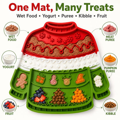 Ortekor Christmas Sweater Wall-Mount Pet Lick Mat for Dogs & Cats - Slow Feeding & Nail Trimming Distraction for Holiday Treat Time