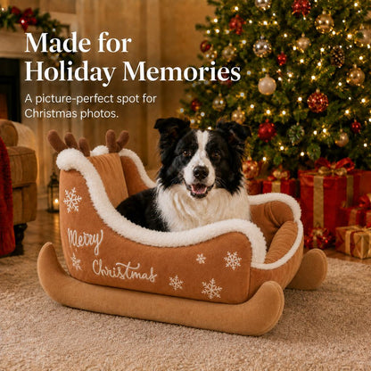 Ortekor Christmas Sleigh Dog Bed for Holiday Living Rooms – Cozy Pet Rest & Festive Décor