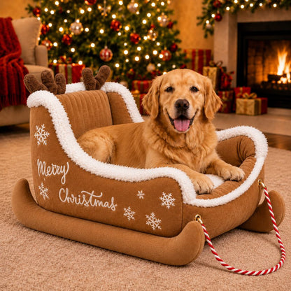 Ortekor Christmas Sleigh Dog Bed for Holiday Living Rooms – Cozy Pet Rest & Festive Décor