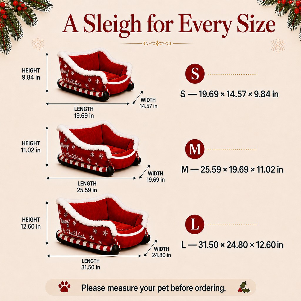 Ortekor Christmas Sleigh Dog Bed for Holiday Living Rooms – Cozy Pet Rest & Festive Décor