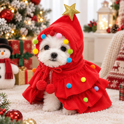 Ortekor Christmas Tree Pet Cape for Holiday Photos & Parties - Easy-Wear Costume for Small Dogs & Cats