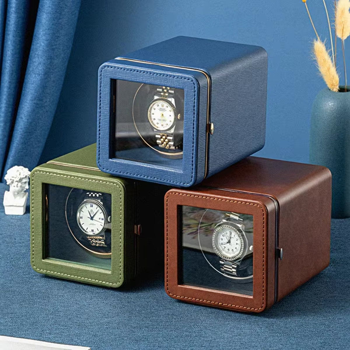 Single Watch Winder Case with 5 Rotation Modes, LED Display & Quiet Motor for Automatic Timepieces