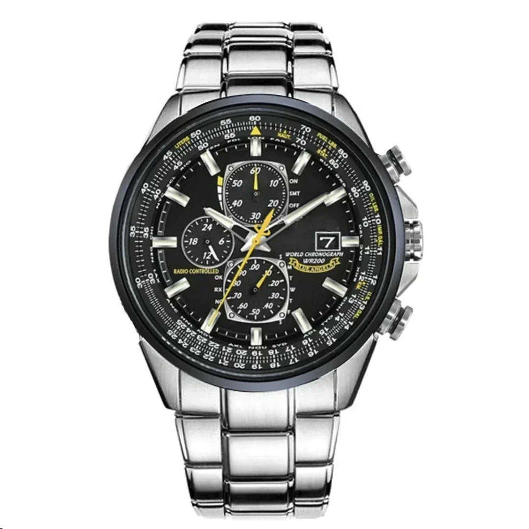 Men's Stainless Steel Chronograph Watch with Date Display & Leather Strap | Water Resistant Quartz Dress Wristwatch for Everyday Wear