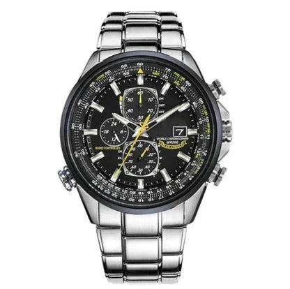Men's Stainless Steel Chronograph Watch with Date Display & Leather Strap | Water Resistant Quartz Dress Wristwatch for Everyday Wear