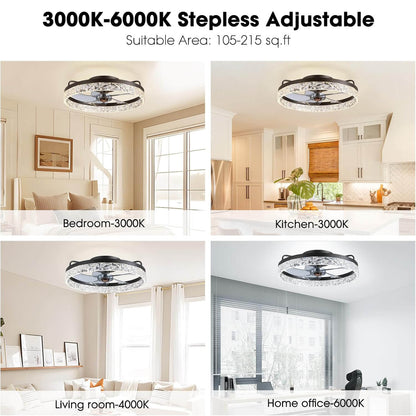 Low-Profile Flush Mount Ceiling Fan with Dimmable LED Light & Remote 20 Inch for Bedroom Living Room Kitchen Dining Reversible Blades 6 Spee