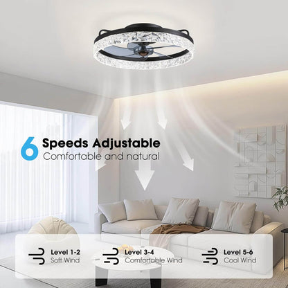 Flush Mount Ceiling Fan with Light and Remote 20 Inch Low Profile LED Fan Light Dimmable 3 Color Temps 6 Speed Reversible Blades for