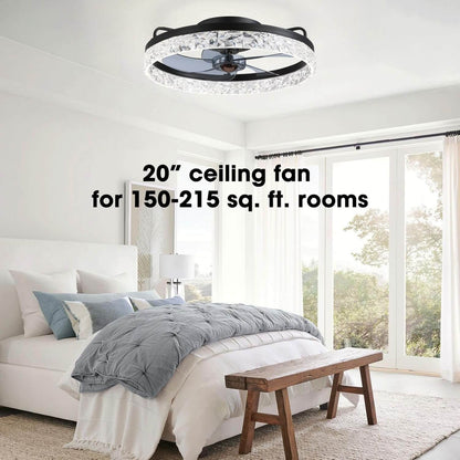 Flush Mount Ceiling Fan with Light and Remote 20 Inch Low Profile LED Fan Light Dimmable 3 Color Temps 6 Speed Reversible Blades for