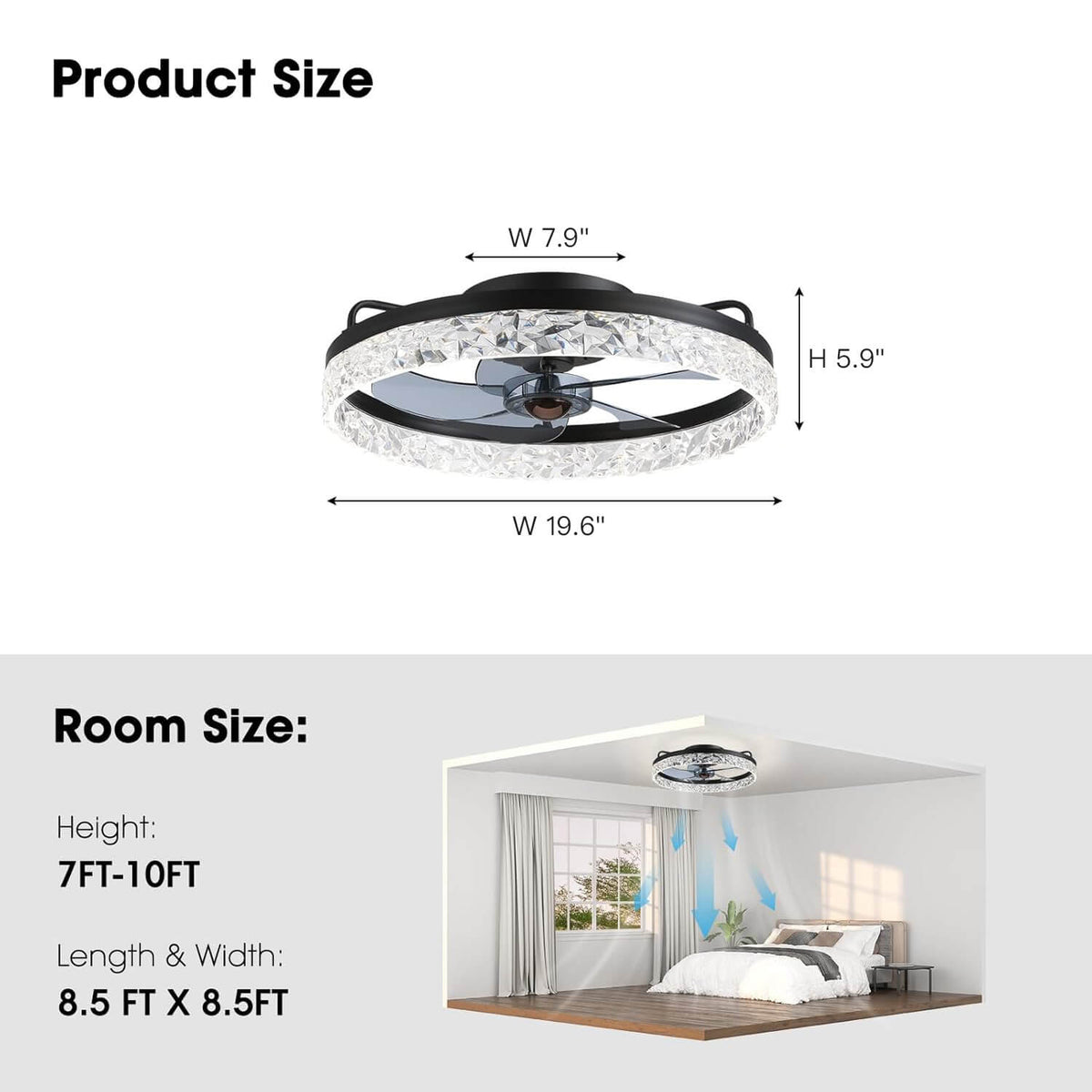 Flush Mount Ceiling Fan with Light and Remote 20 Inch Low Profile LED Fan Light Dimmable 3 Color Temps 6 Speed Reversible Blades for