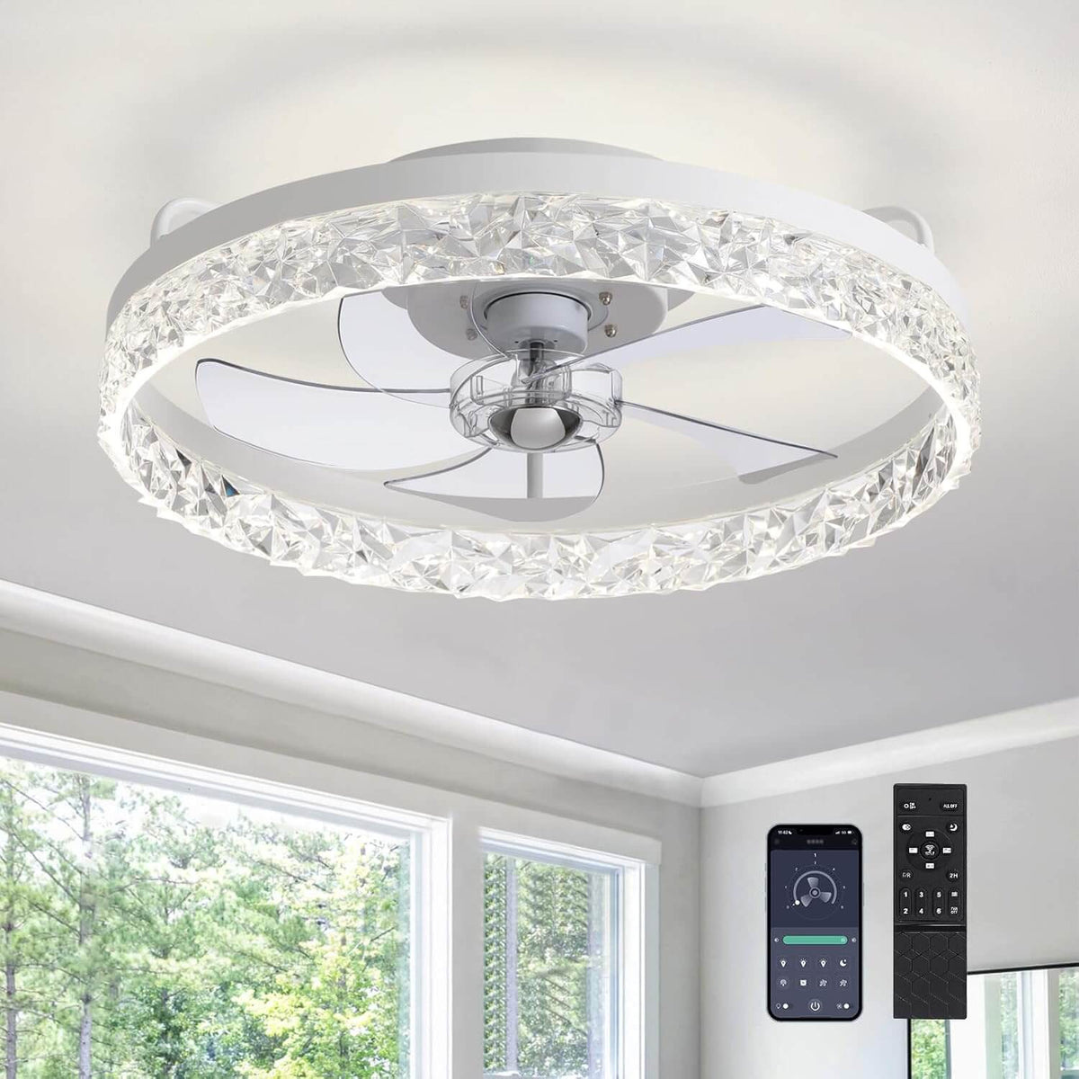 Dimmable LED Ceiling Fan with Light 20 Inch Black Iron 6-Speed Reversible Blades 3 Color Temperatures for Bedroom Living Room Dining Room Ki