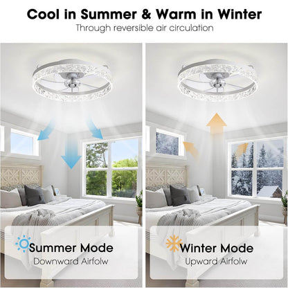Dimmable LED Ceiling Fan with Light 20 Inch Black Iron 6-Speed Reversible Blades 3 Color Temperatures for Bedroom Living Room Dining Room Ki