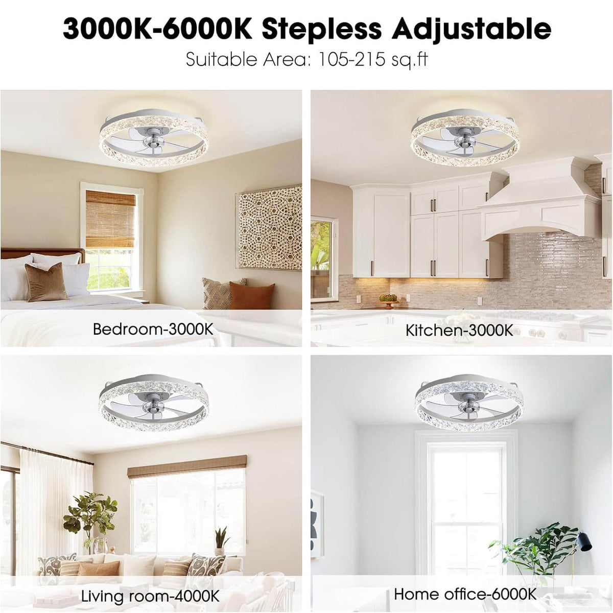 Dimmable LED Ceiling Fan with Light 20 Inch Black Iron 6-Speed Reversible Blades 3 Color Temperatures for Bedroom Living Room Dining Room Ki