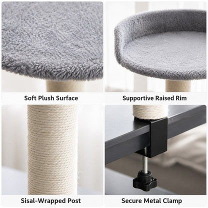 Ortekor Clamp-On Cat Perch for Home Office Desks - Space-Saving Cat Bed with Sisal Scratching Post