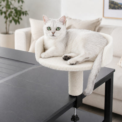Ortekor Clamp-On Cat Perch for Home Office Desks - Space-Saving Cat Bed with Sisal Scratching Post