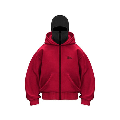 Full-Face Zippered Hoodie for Men – Cold-Weather Sweatshirt with Integrated Ski Mask & Fleece Lining for Winter Sports