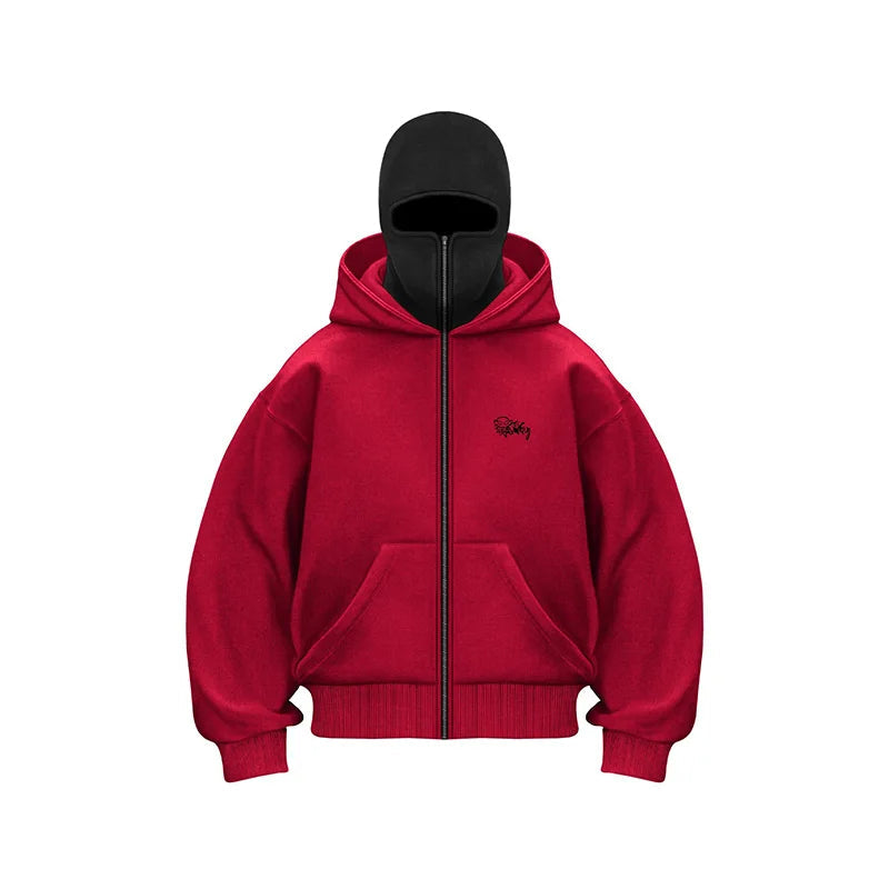 Full-Face Zippered Hoodie for Men – Cold-Weather Sweatshirt with Integrated Ski Mask & Fleece Lining for Winter Sports
