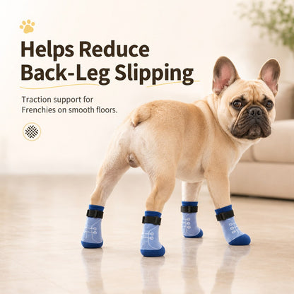 Ortekor French Bulldog Non-Slip Socks for Tile & Hardwood Floors - Helps Reduce Back-Leg Slipping, 4-Pack