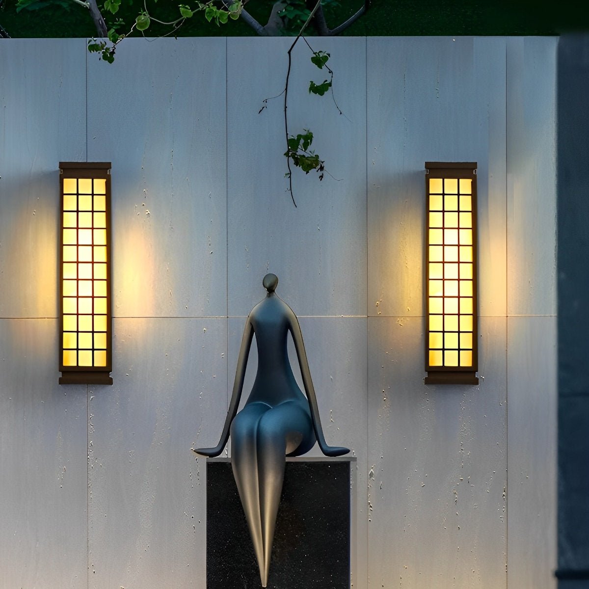 Japanese Grid Outdoor Wall Light Waterproof Stainless Steel 18 inch Bronze Entrance Lamp for Patio Garden Driveway Courtyard Villa Pathway E