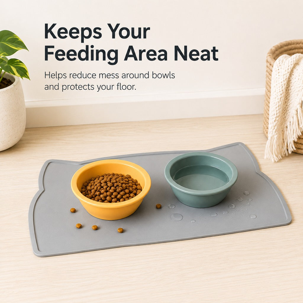 Ortekor Raised-Edge Silicone Pet Feeding Mat for Cats & Dogs - Keeps Floors Clean at Mealtime