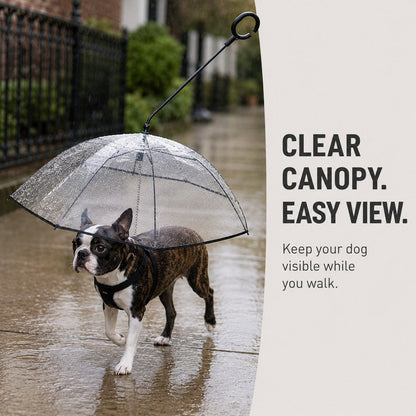 Ortekor Clear Dog Umbrella with Built-In Leash for Rainy Walks & Potty Breaks - Helps Reduce Wet-Coat Cleanup for Small Dogs