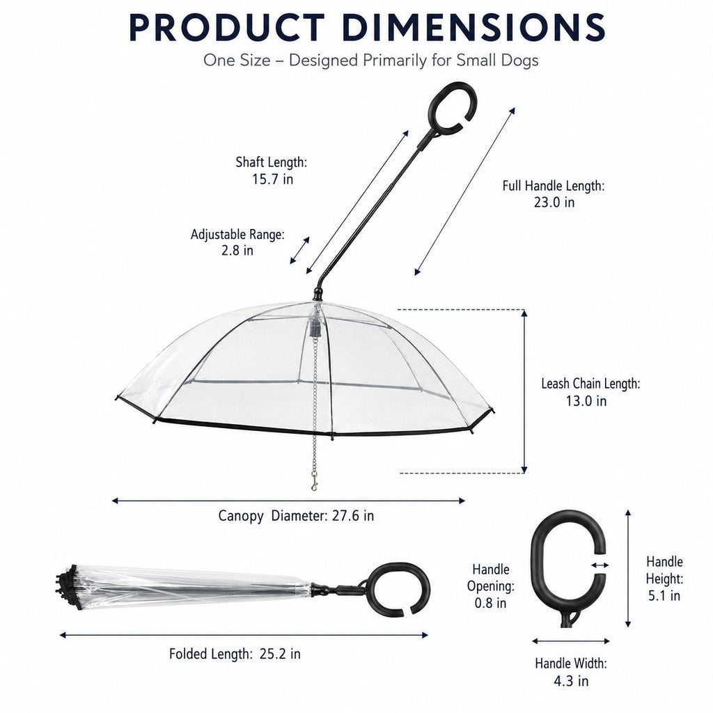 Ortekor Clear Dog Umbrella with Built-In Leash for Rainy Walks & Potty Breaks - Helps Reduce Wet-Coat Cleanup for Small Dogs