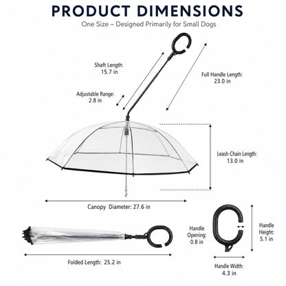 Ortekor Clear Dog Umbrella with Built-In Leash for Rainy Walks & Potty Breaks - Helps Reduce Wet-Coat Cleanup for Small Dogs