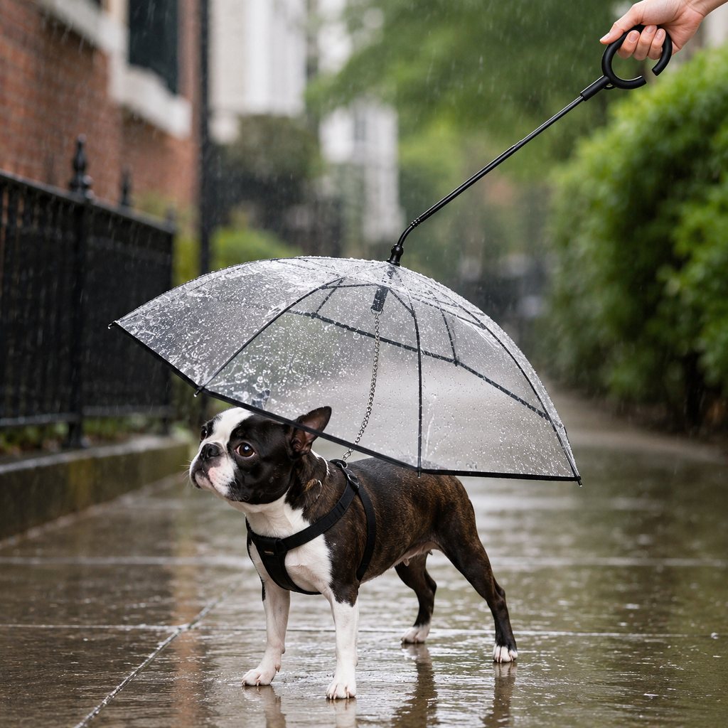 Ortekor Clear Dog Umbrella with Built-In Leash for Rainy Walks & Potty Breaks - Helps Reduce Wet-Coat Cleanup for Small Dogs