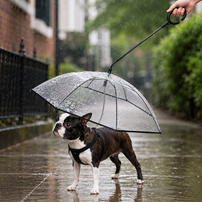 Ortekor Clear Dog Umbrella with Built-In Leash for Rainy Walks & Potty Breaks - Helps Reduce Wet-Coat Cleanup for Small Dogs