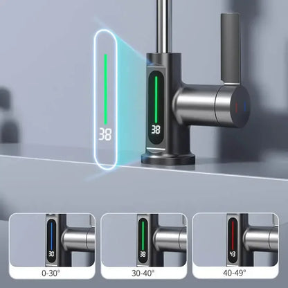 Digital Display Kitchen Tap with Pull-Down Sprayer 15 in Height Swivel Brass Faucet 3-Mode Spray for Sink Temperature Control
