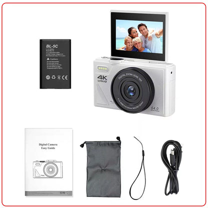 Compact 4K Digital Video Camera with Flip Screen & 18x Zoom for Vlogging, Content Creation, Travel & Photography