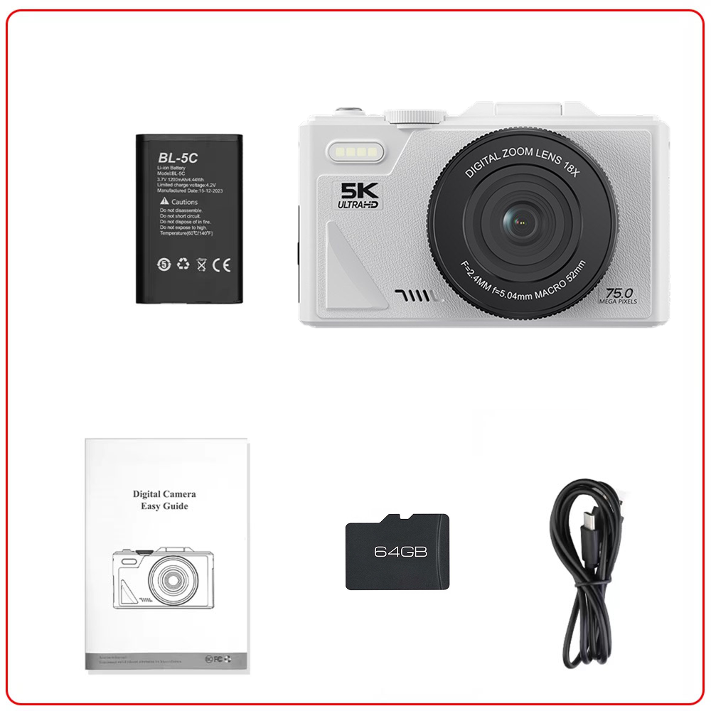 Compact 4K Digital Video Camera with Flip Screen & 18x Zoom for Vlogging, Content Creation, Travel & Photography