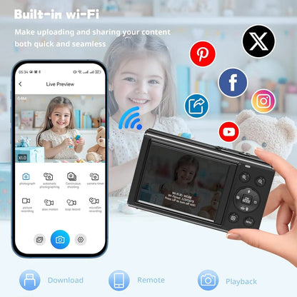 Dual-Screen Vlogging Camera with UHD Video Recording & Autofocus | 13MP Sensor & 18x Zoom | Wireless Connectivity for Content Creators &