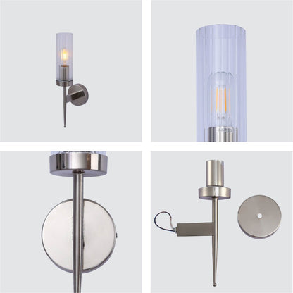 Textured Glass Wall Sconce with Steel Frame - Dimmable E27 Socket - 16 inch Height - Modern Art Deco Fixture for Hallways Bedrooms Living Sp