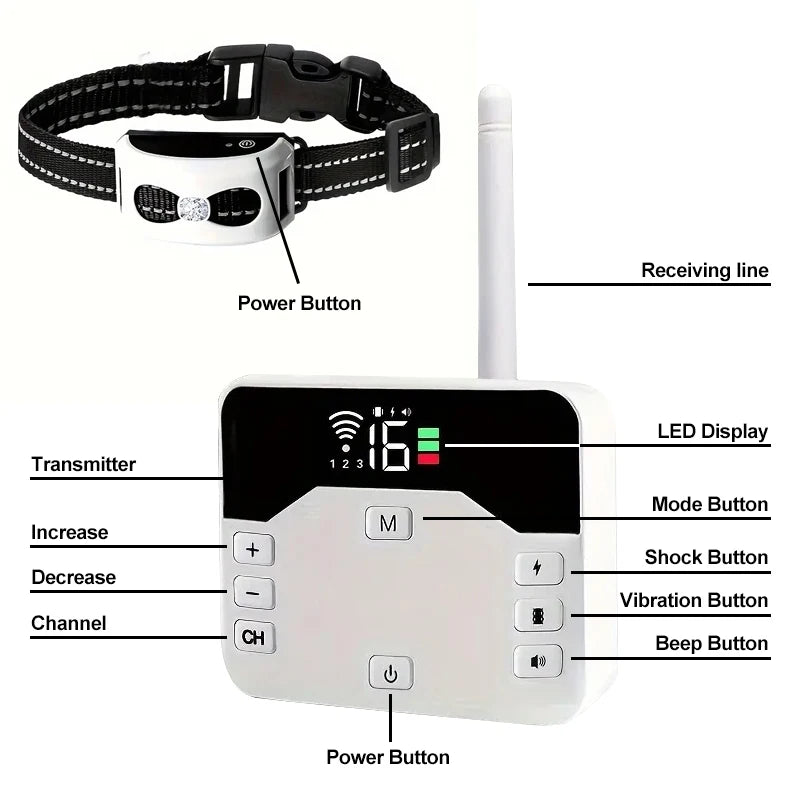Wireless Dog Fence & Training Collar 2-in-1 System - Rechargeable Pet Containment with Adjustable Boundary up to 984 Feet - Waterproof