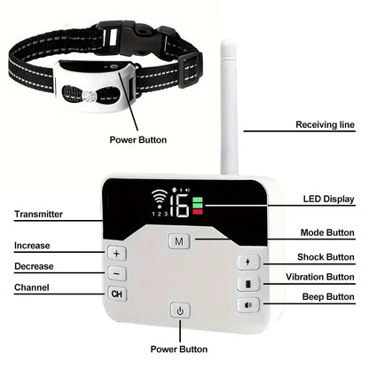 Wireless Dog Fence & Training Collar 2-in-1 System - Rechargeable Pet Containment with Adjustable Boundary up to 984 Feet - Waterproof
