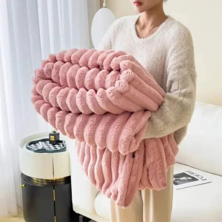 Plush Striped Throw Blanket - Faux Fur Weighted Comfort Blanket for Couch & Bed - Ultra Soft Decorative Stripe Pattern for Living Room &