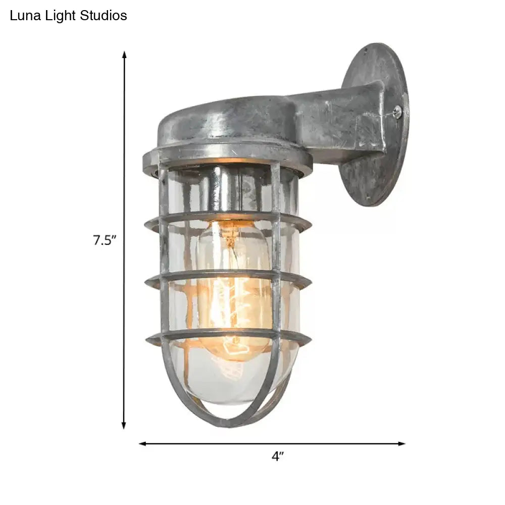 Metal Cage Wall Sconce with Glass Shade – Industrial Hardwired Light for Hallway, Bedroom, Dining Room – 4" Wide 1-Light Fixture