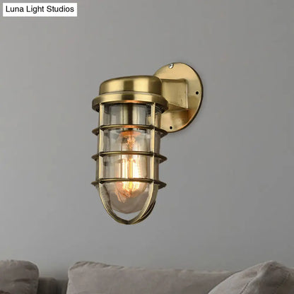 Metal Cage Wall Sconce with Glass Shade – Industrial Hardwired Light for Hallway, Bedroom, Dining Room – 4" Wide 1-Light Fixture