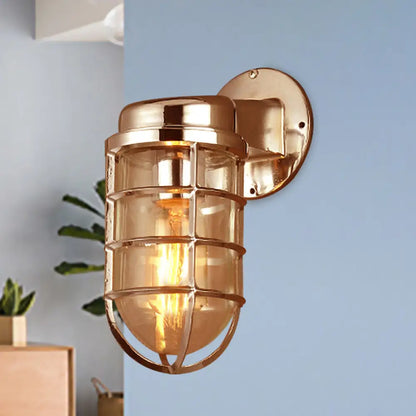 Metal Cage Wall Sconce with Glass Shade – Industrial Hardwired Light for Hallway, Bedroom, Dining Room – 4" Wide 1-Light Fixture