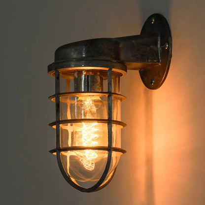 Metal Cage Wall Sconce with Glass Shade – Industrial Hardwired Light for Hallway, Bedroom, Dining Room – 4" Wide 1-Light Fixture