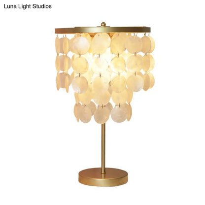 Two-Tier Seashell Table Lamp with Dual Sockets for Bedroom, Decorative Nightstand Accent Light in Gold Finish