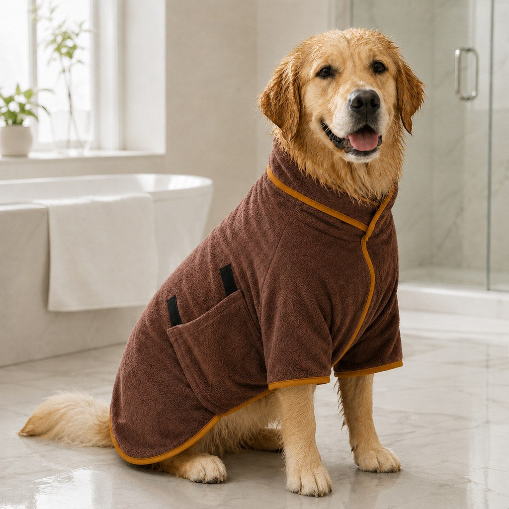 Ortekor Quick-Dry Microfiber Dog Bathrobe – Absorbent Drying Coat for Baths, Rain & Swimming to Help Reduce Wet-Dog Mess