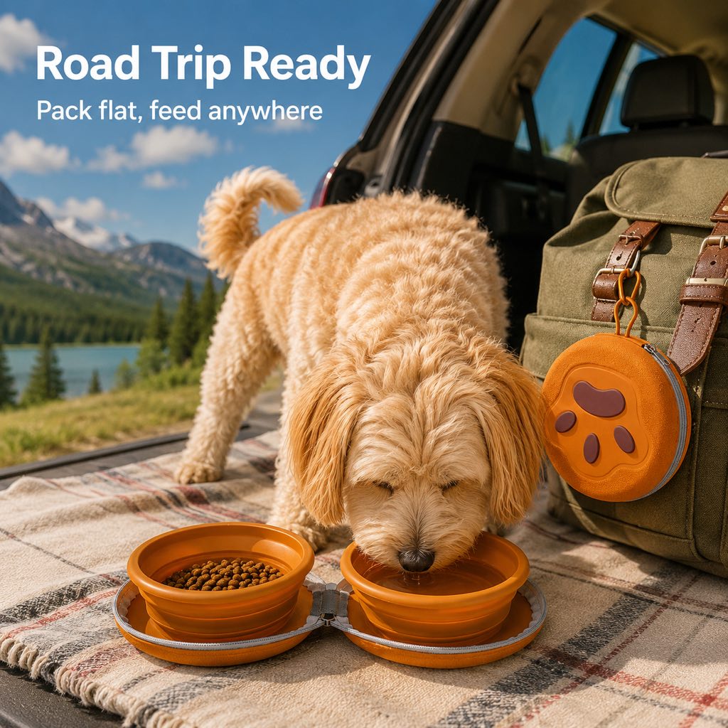 Ortekor 2-in-1 Collapsible Pet Travel Bowl for Walks, Parks & Road Trips - Feed and Hydrate Small Dogs or Cats Anywhere