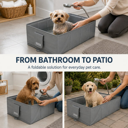 Ortekor Collapsible Pet Bathtub with Drain Plug for Cats & Small Dogs - Easy At-Home Baths, Folds Flat for Storage