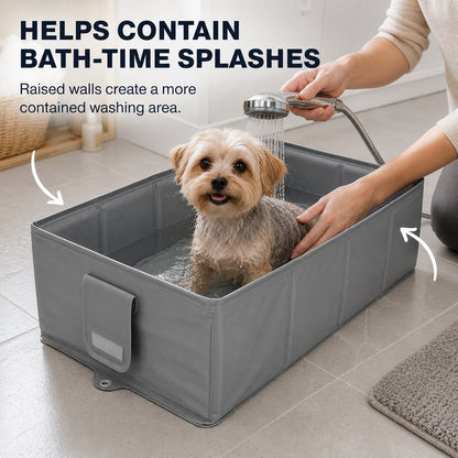 Ortekor Collapsible Pet Bathtub with Drain Plug for Cats & Small Dogs - Easy At-Home Baths, Folds Flat for Storage