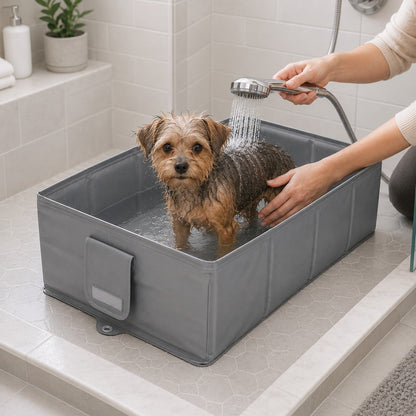 Ortekor Collapsible Pet Bathtub with Drain Plug for Cats & Small Dogs - Easy At-Home Baths, Folds Flat for Storage