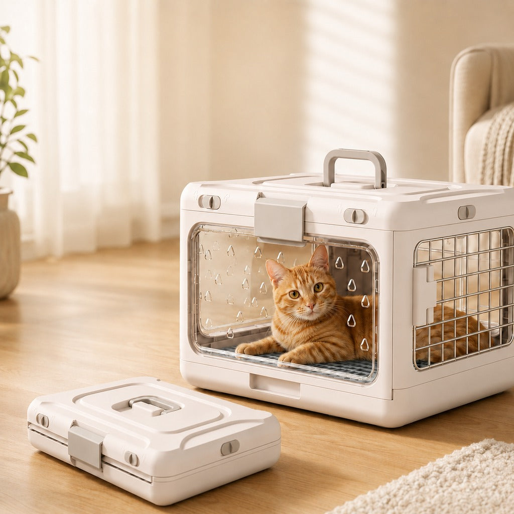 Ortekor Collapsible Pet Travel Carrier for Vet Visits & Road Trips - Fold-Flat Hard Crate That Saves Space
